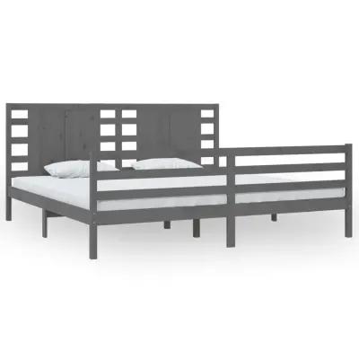 vidaXL Posteljni okvir siv iz trdne borovine 200x200 cm
