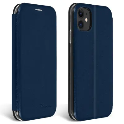 Ovitek iz usnja za iPhone 11, držalo za kartico in video, kolekcija Haja - modra