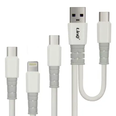 Kabel 5 v 1, dvojni vhod USB / USB-C v USB-C Lightning Micro-USB LinQ - bel
