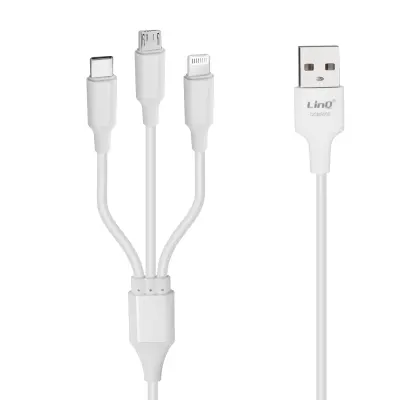 Kabel 3-v-1 USB v USB-C / iPhone Lightning / Micro-USB - 5 A ultra-hitro polnjenje - dolžina 1,2 m, LinQ - bel