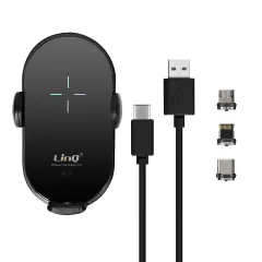 15W QI avtomobilsko držalo za pametni telefon 3 magnetni konektorji Lightning, USB-C, Micro USB - LinQ