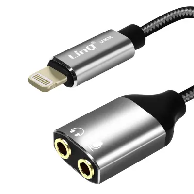 Apple Lightning moški na dvojni 3,5 mm ženski mikrofonski avdio adapter za slušalke, LinQ - crn