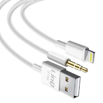 Kabel za iPhone 2 v 1 s polnjenjem in zvokom, dolžina 1,2 m, LinQ - bel
