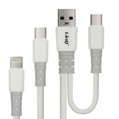 4 v 1 napajalni kabel 60 W, dvojni vhod USB / USB-C na dvojni izhod USB-C / Lightning LinQ - crn