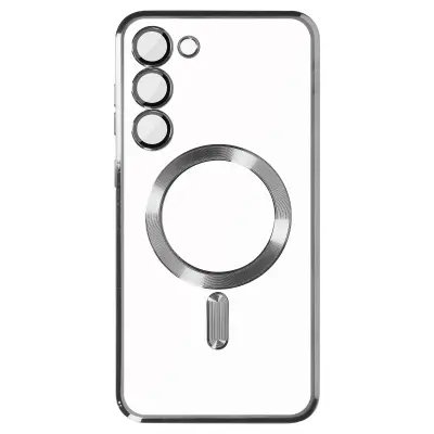 Ovitek MagSafe za Samsung S23, zašcita kamere, prozorna hrbtna stran s srebrnim obrisom