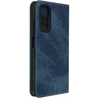 Ovitek denarnica za Xiaomi Redmi Note 11 in Note 11S, funkcija podpore za video s potiskanim denim blagom - modra