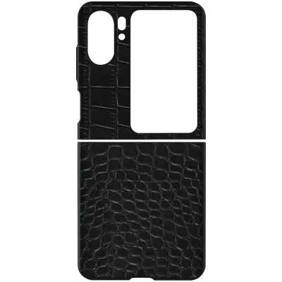 Usnjena torbica Oppo Find N2 Flip Rigid Croco Texture, dvignjeni robovi - crna