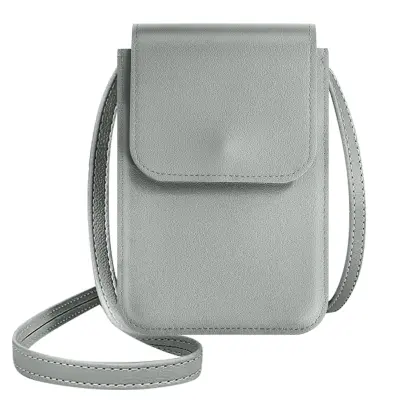 Naramna torba z zapiranjem z gumbom za držalo za kartice, iz sivega umetnega usnja