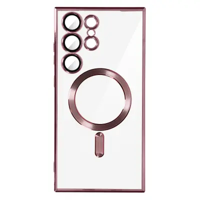Ovitek MagSafe za Samsung S23 Ultra, zašcita za kamero, prozorna hrbtna stran roza
