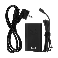 Polnilnik za prenosni racunalnik s prikljuckom USB-C, napajalni kabel 45 W, LinQ – crn
