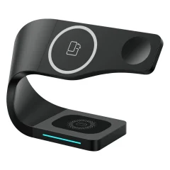 Polnilna postaja MagSafe za iPhone, 3-v-1 z brezžicnim polnjenjem za Apple Watch in AirPods - crna