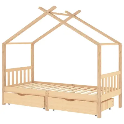 vidaXL Otroški posteljni okvir s predali trdna borovina 90x200 cm