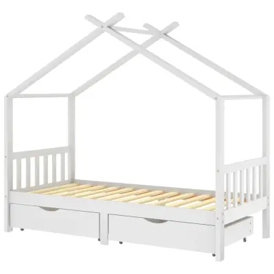 vidaXL Otroški posteljni okvir s predali bela trdna borovina 90x200 cm