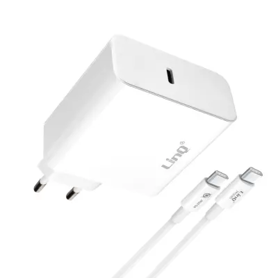 Omrežni polnilnik USB-C s 65 W napajalnim kablom USB Type-C, LinQ – bel