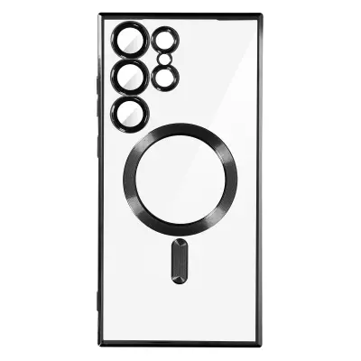 Ovitek MagSafe za Samsung S23 Ultra, zašcita za kamero, crna prosojna zadnja stran