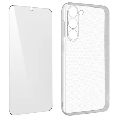 Samsung S23 Plus 360° Protection Pack: mehka torbica iz prozornega kaljenega stekla