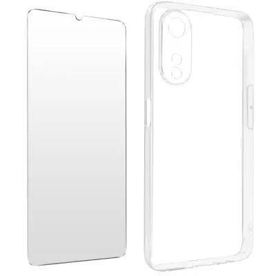 Oppo A78 360° zašcitni paket: mehka torbica iz prozornega kaljenega stekla