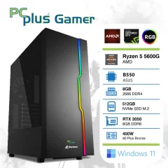 PCPLUS Gamer Ryzen 5 5600G 8GB 512GB NVMe SSD GeForce RTX 3050 8GB Windows 11 Home RGB gaming namizni računalnik