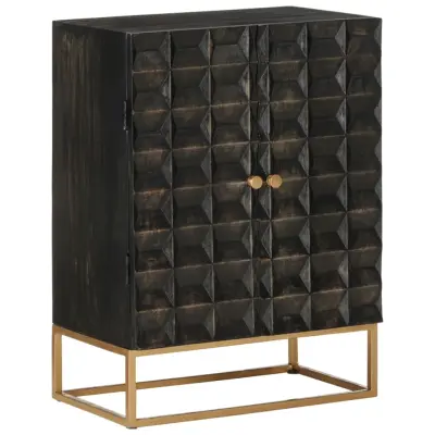vidaXL Komoda črna 55x34x75 cm trden mangov les in železo