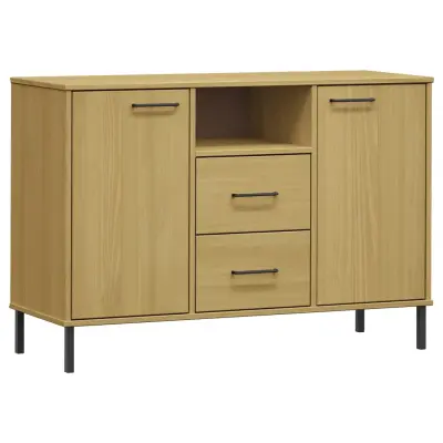 vidaXL Komoda s kovinskimi nogami rjava 113x40x77 cm trden les OSLO