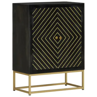 vidaXL Komoda z 2 vrati črna in zlata 55x30x75 cm trden mangov les
