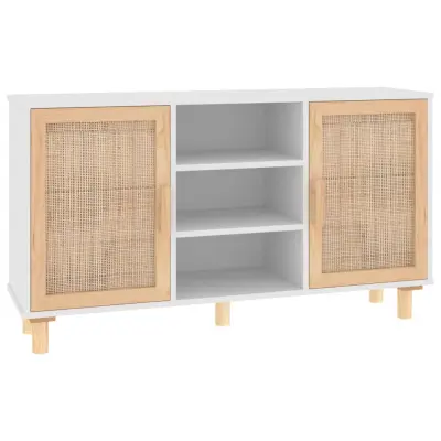 vidaXL Komoda bela 105x30x60 cm trdna borovina in naravni ratan