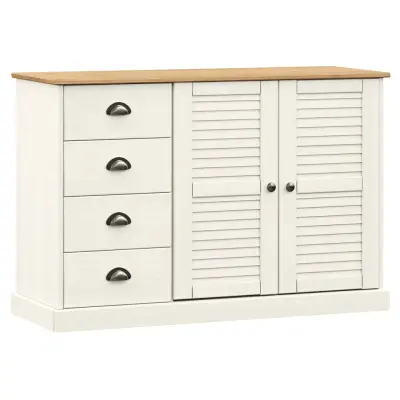 vidaXL Komoda s predali VIGO 113x40x75 cm bela trdna borovina