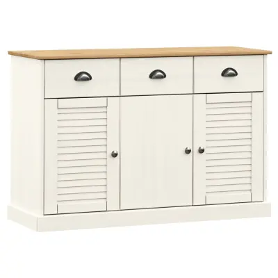 vidaXL Komoda s predali VIGO 113x40x75 cm bela trdna borovina