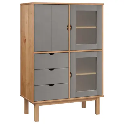 vidaXL Visoka komoda OTTA rjava in siva 85x43x125 cm trdna borovina