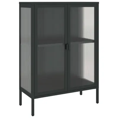 vidaXL Komoda črna 75x35x105 cm steklo in jeklo