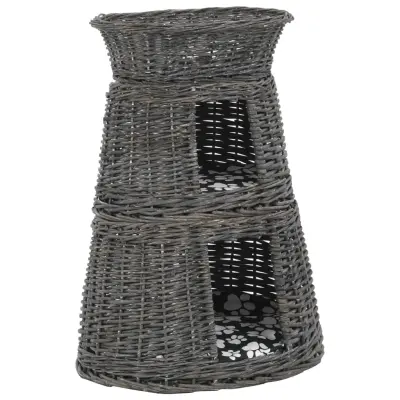 vidaXL Mačja košara 3-delna z blazinami siva 47x34x60 cm naravna vrba