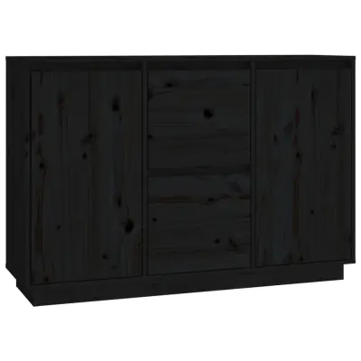vidaXL Komoda črna 111x34x75 cm trdna borovina