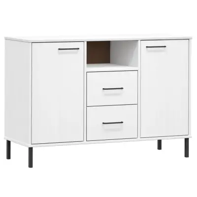 vidaXL Komoda s kovinskimi nogami bela 113x40x77 cm trden les OSLO