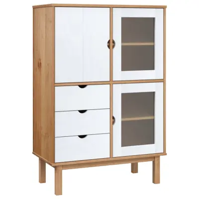 vidaXL Visoka komoda OTTA rjava in bela 85x43x125 cm trdna borovina