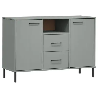 vidaXL Komoda s kovinskimi nogami siva 113x40x77 cm trden les OSLO