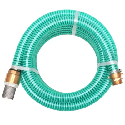 vidaXL Sesalna cev z medeninastimi nastavki 15 m 25 mm zelene barve
