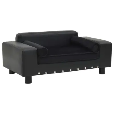 vidaXL Pasji kavč črn 81x43x31 cm iz pliša in umetnega usnja