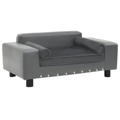 vidaXL Pasji kavč siv 81x43x31 cm iz pliša in umetnega usnja