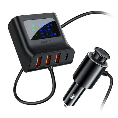 Avtopolnilec Acefast B8, 3x USB + USB-C, 90W (črn)