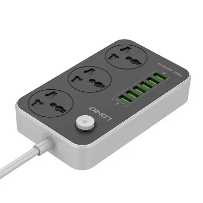 Razdelilnik s 3 AC vtičnicami, 6x USB, LDNIO SC3604, EU/US, 2500W (siv)