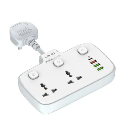 Napajalni razdelilnik z 2 AC vtičnicama, 3x USB, 1x USB-C LDNIO SC2413, EU/US, 2500W (bel)