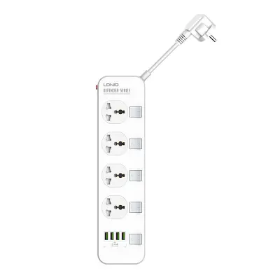 Razdelilnik s 4 AC vtičnicami, 4x USB, LDNIO SC4408, EU/US, 2500W (bel)