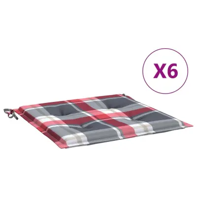vidaXL Blazine za vrtne stole 6 kosov rdeče karo 40x40x3 cm oxford