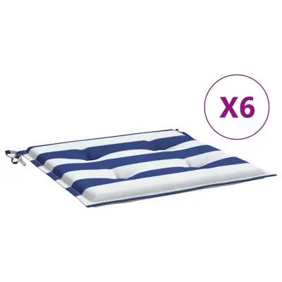vidaXL Blazina za vrtni stol 6 kosov modro bele črte 40x40x4 cm blago