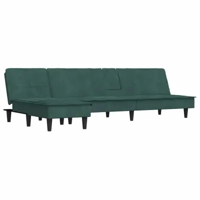 vidaXL Raztegljiv kavč L oblike temno zelen 255x140x70 cm žamet