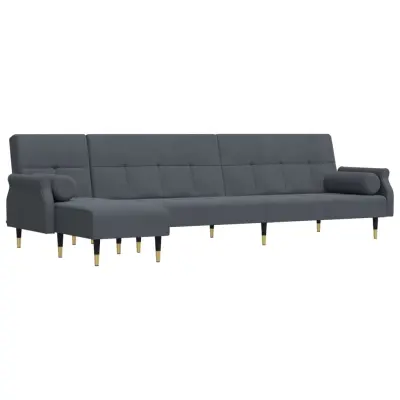 vidaXL Raztegljiv kavč L oblike temno siv 271x140x70 cm žamet