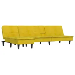 vidaXL Raztegljiv kavč L oblike rumen 255x140x70 cm žamet