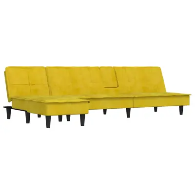 vidaXL Raztegljiv kavč L oblike rumen 255x140x70 cm žamet
