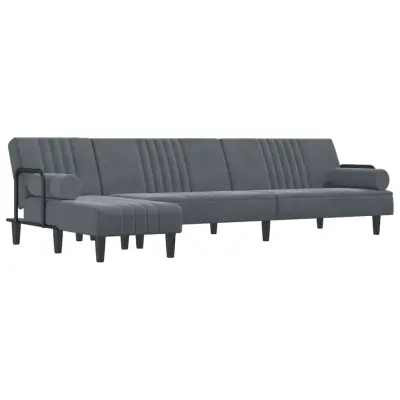 vidaXL Raztegljiv kavč L oblike temno siv 260x140x70 cm žamet