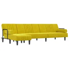 vidaXL Raztegljiv kavč L oblike rumen 260x140x70 cm žamet